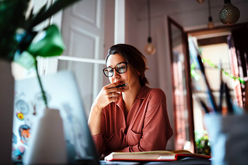 A young woman completes a financial health assessment.